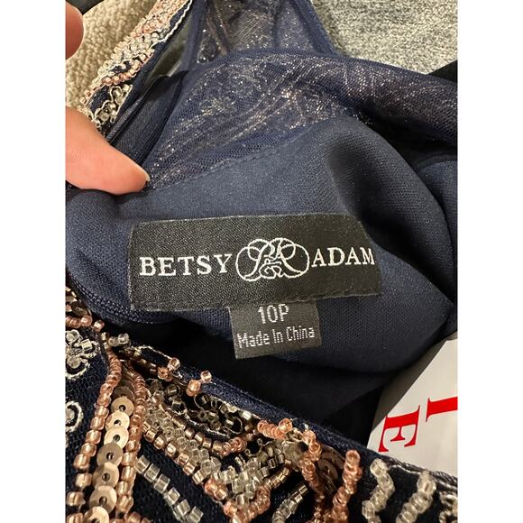 Betsy & Adam Women's Beaded Navy Gold Gown Size 10 Petite NWT Elegant Formal - Picture 16 of 16